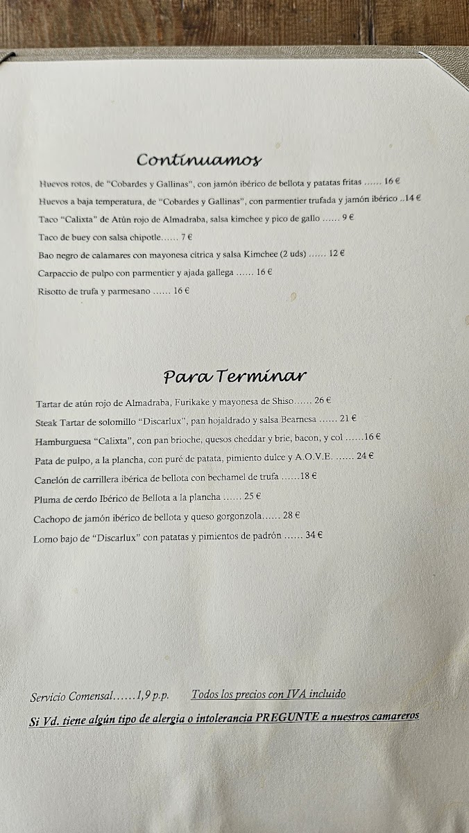 Calixta Restaurante | Pozuelo de Alarcón Photo Menu 3
