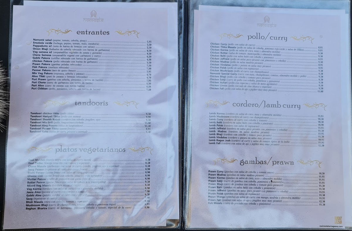 Namaste Restaurant Indi Tarragona Photo Menu 2