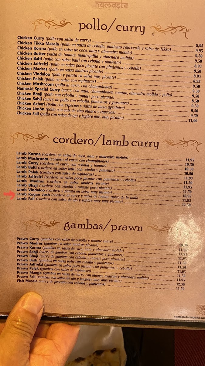 Namaste Restaurant Indi Tarragona Photo Menu 4