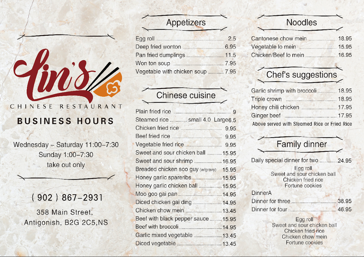 Lin's Chinese restaurant Photo Menu 1