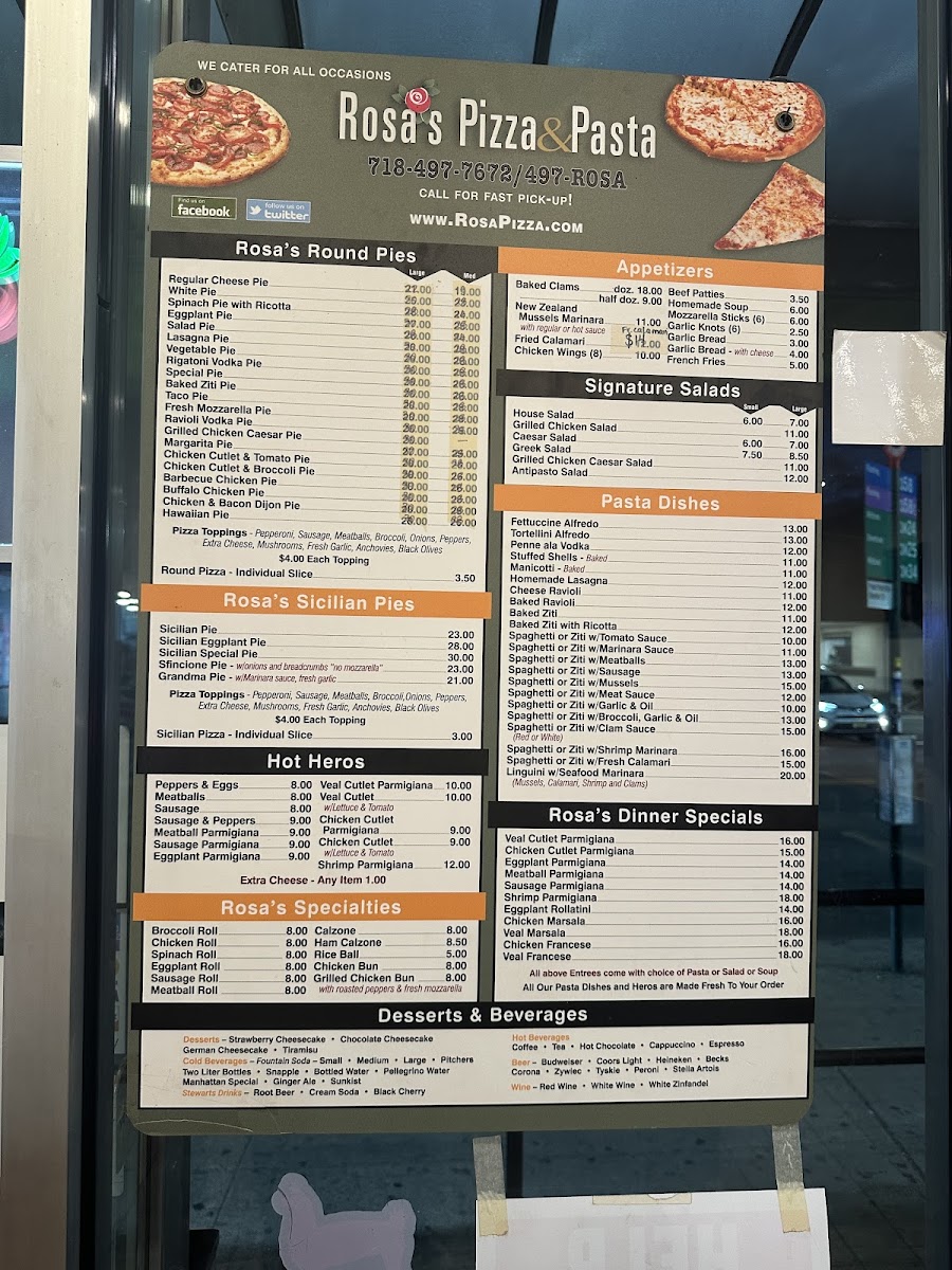Rosa's Pizza Photo Menu 1