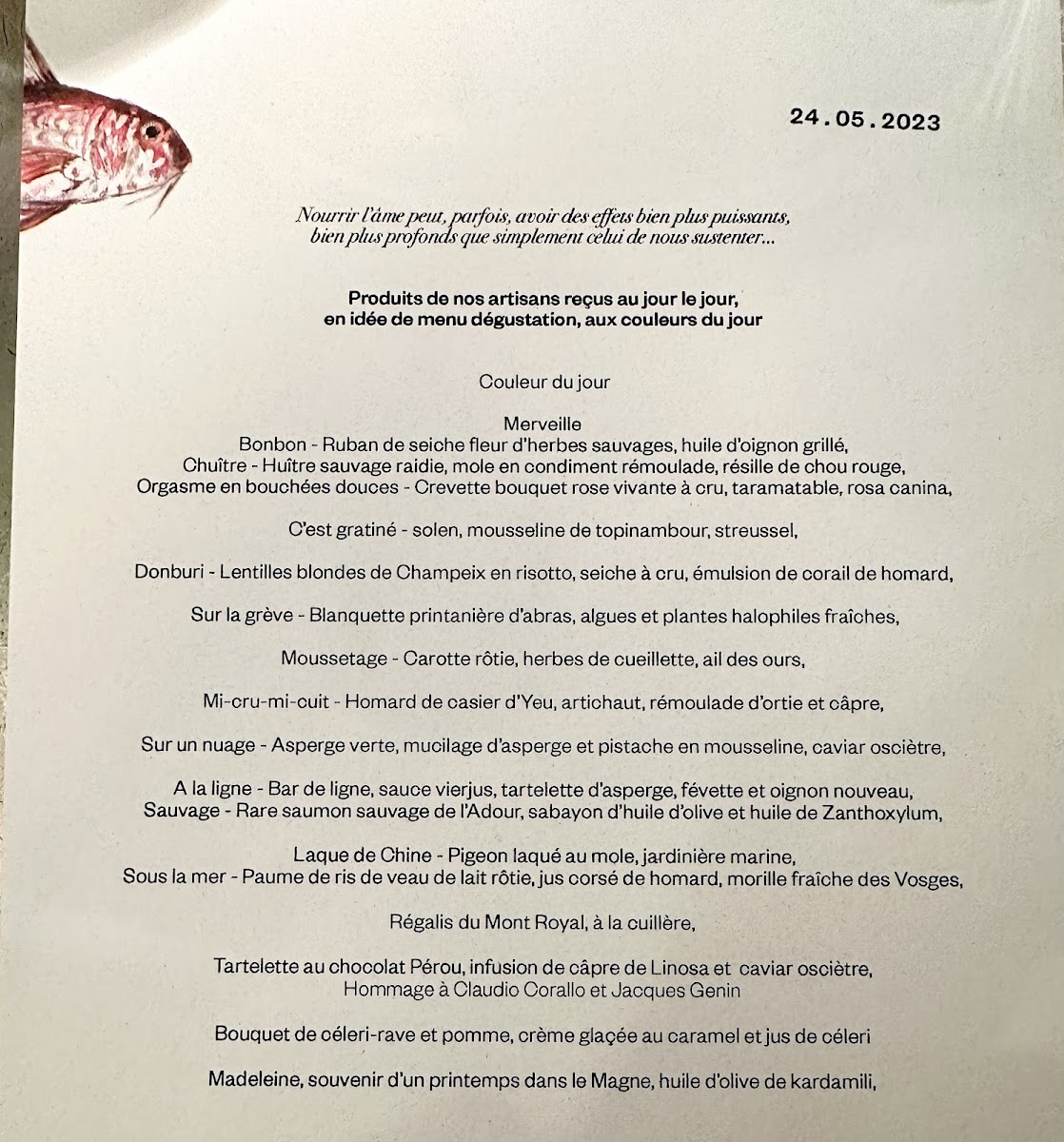 Table Bruno Verjus Photo Menu 1