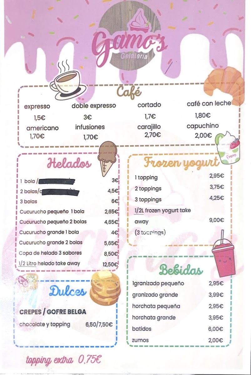 Gamo's Gelateria segur de calafell Photo Menu 1