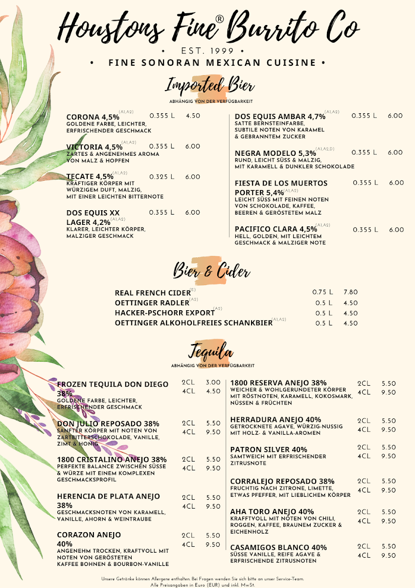 Houstons Fine Burrito Company Photo Menu 1