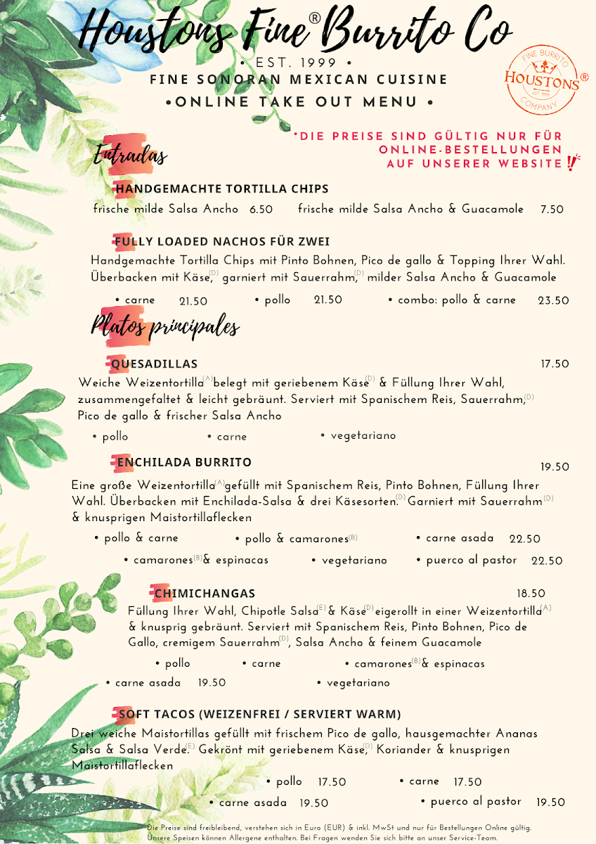 Houstons Fine Burrito Company Photo Menu 2