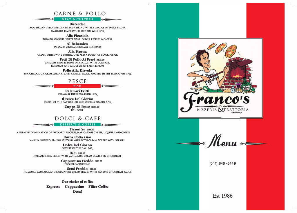 Franco's Pizzeria & Trattoria Photo Menu 3
