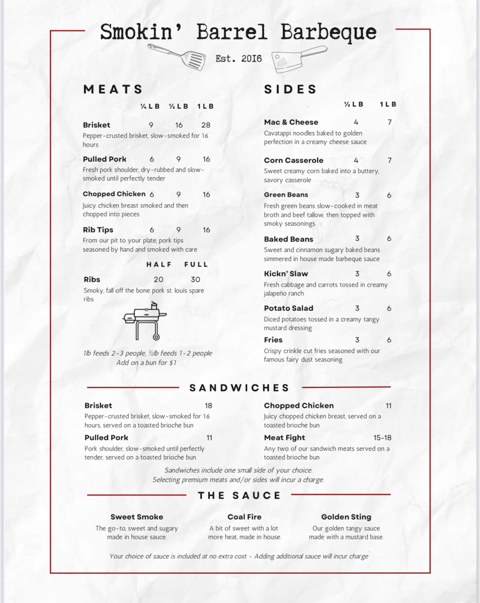 Smokin Barrel Barbeque Photo Menu 1