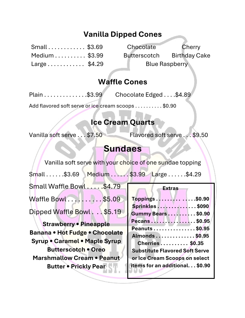 Old Benson Ice Cream Stop Photo Menu 3