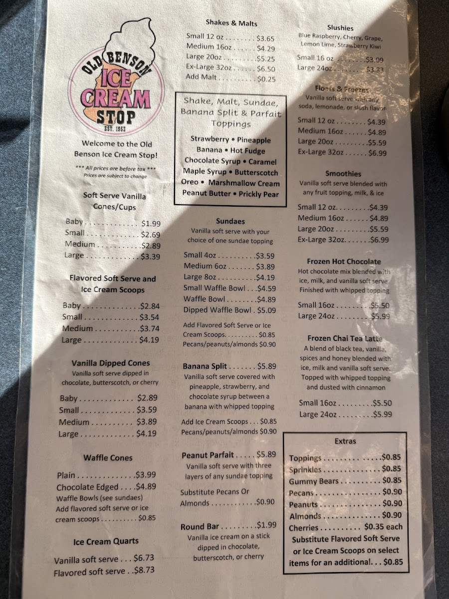 Old Benson Ice Cream Stop Photo Menu 6