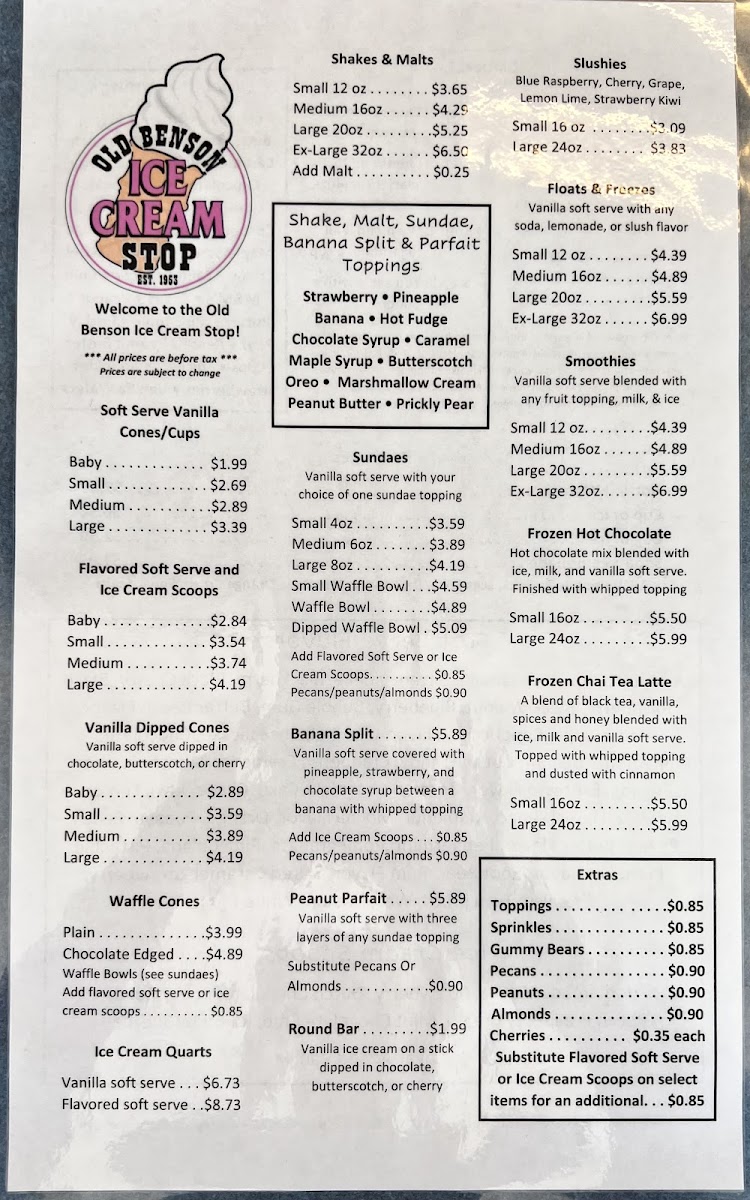 Old Benson Ice Cream Stop Photo Menu 8