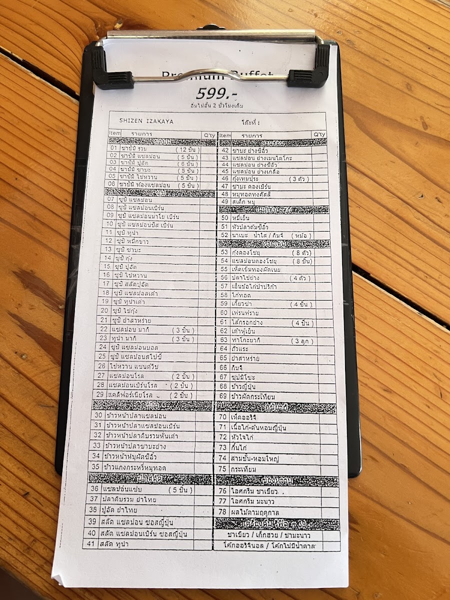 Shizen Izakaya ( บุฟเฟ่อาหารญี่ปุ่น เมืองทองธานี ป๊อปปูล่า คอนโด อาคาร C1 ) Photo Menu 2