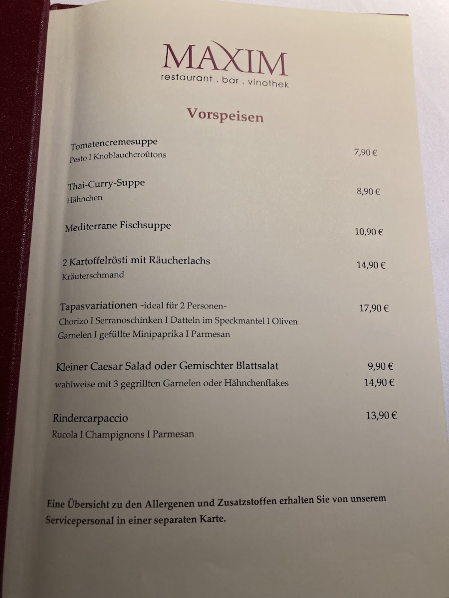Restaurant Maxim Photo Menu 1