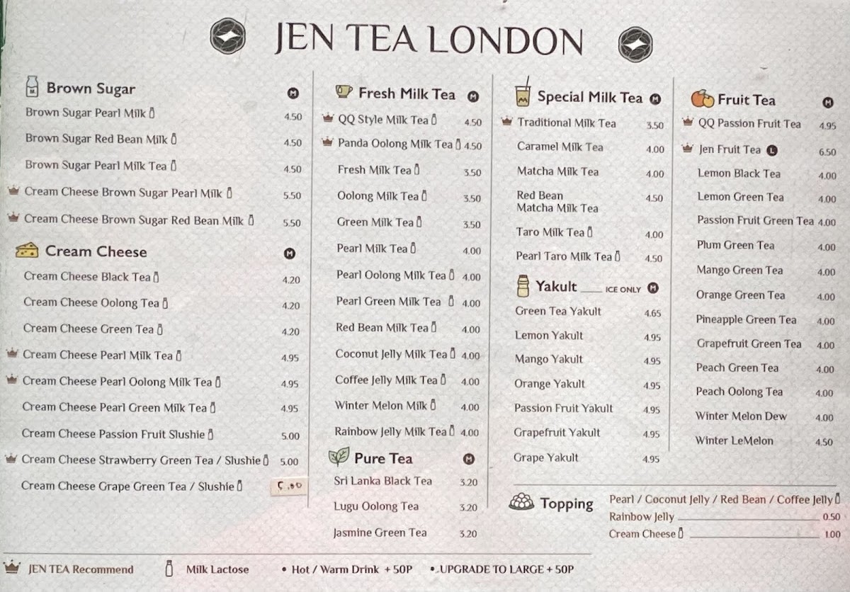 Jen Tea茶珍圓 - Liverpool Street Photo Menu 2