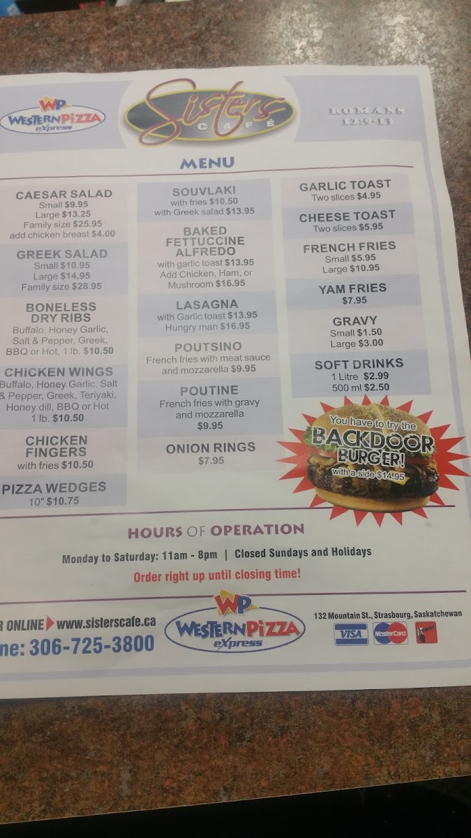 Sisters Cafe Western Pizza Photo Menu 2