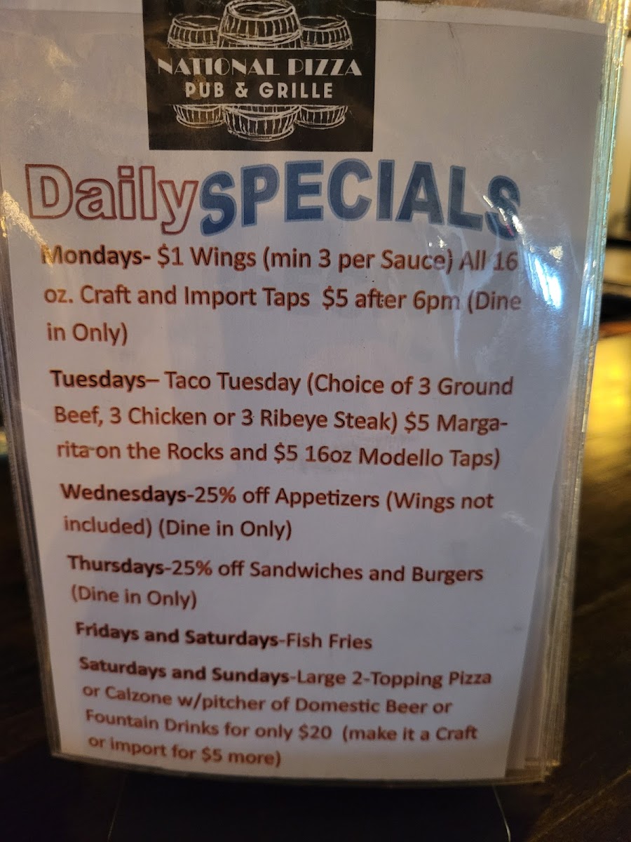 National Pizza Pub and Grille Photo Menu 2