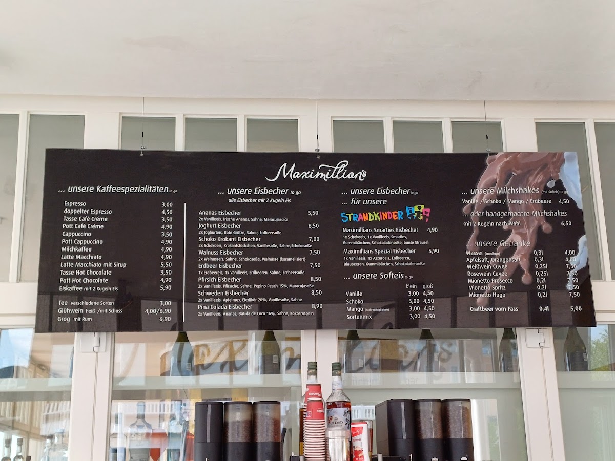Maximillian's eis milch mocca bar Warnemünde Photo Menu 1