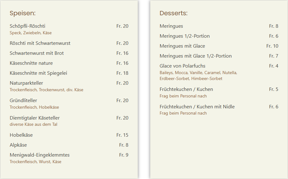 Bergrestaurant Sennhütte Menigwald Photo Menu 1