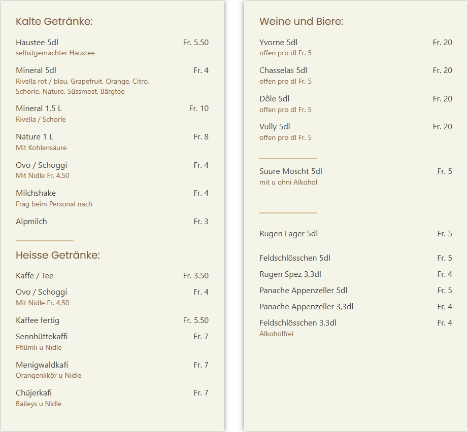 Bergrestaurant Sennhütte Menigwald Photo Menu 2