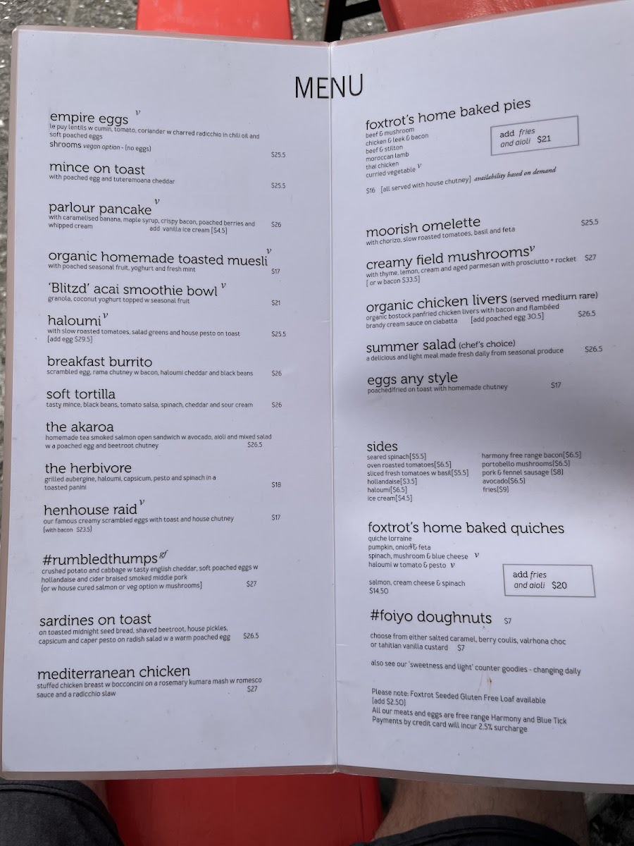 Foxtrot Parlour Photo Menu 1