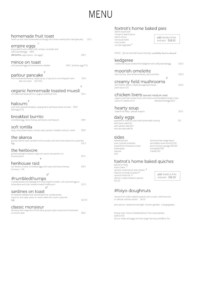 Foxtrot Parlour Photo Menu 2