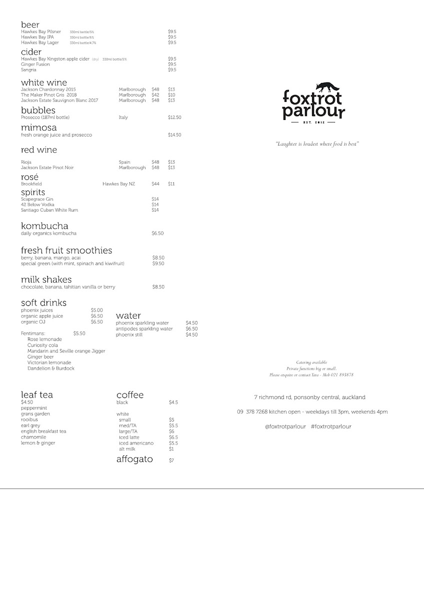 Foxtrot Parlour Photo Menu 3
