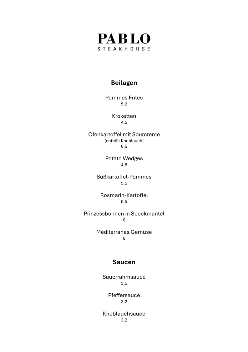 PABLO Steakhouse Photo Menu 1