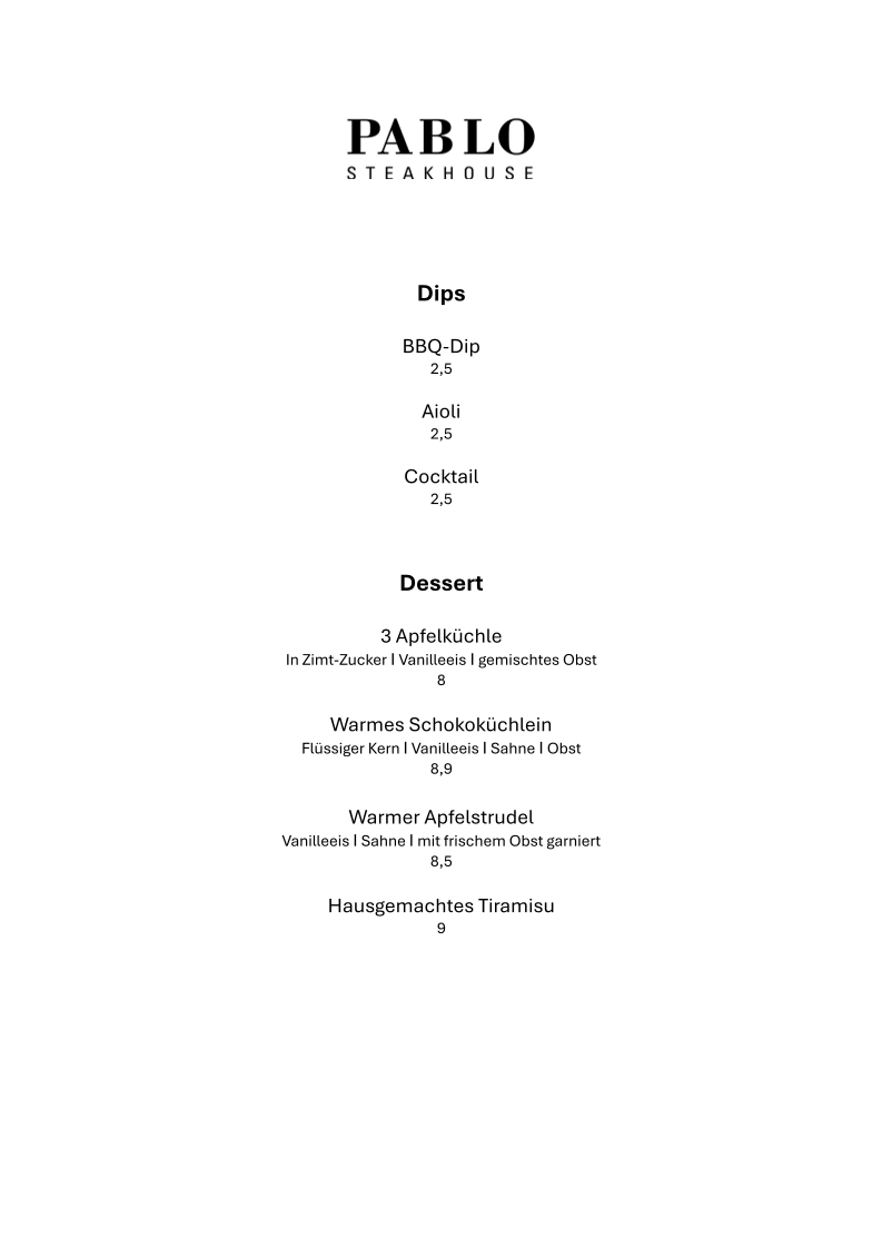 PABLO Steakhouse Photo Menu 6