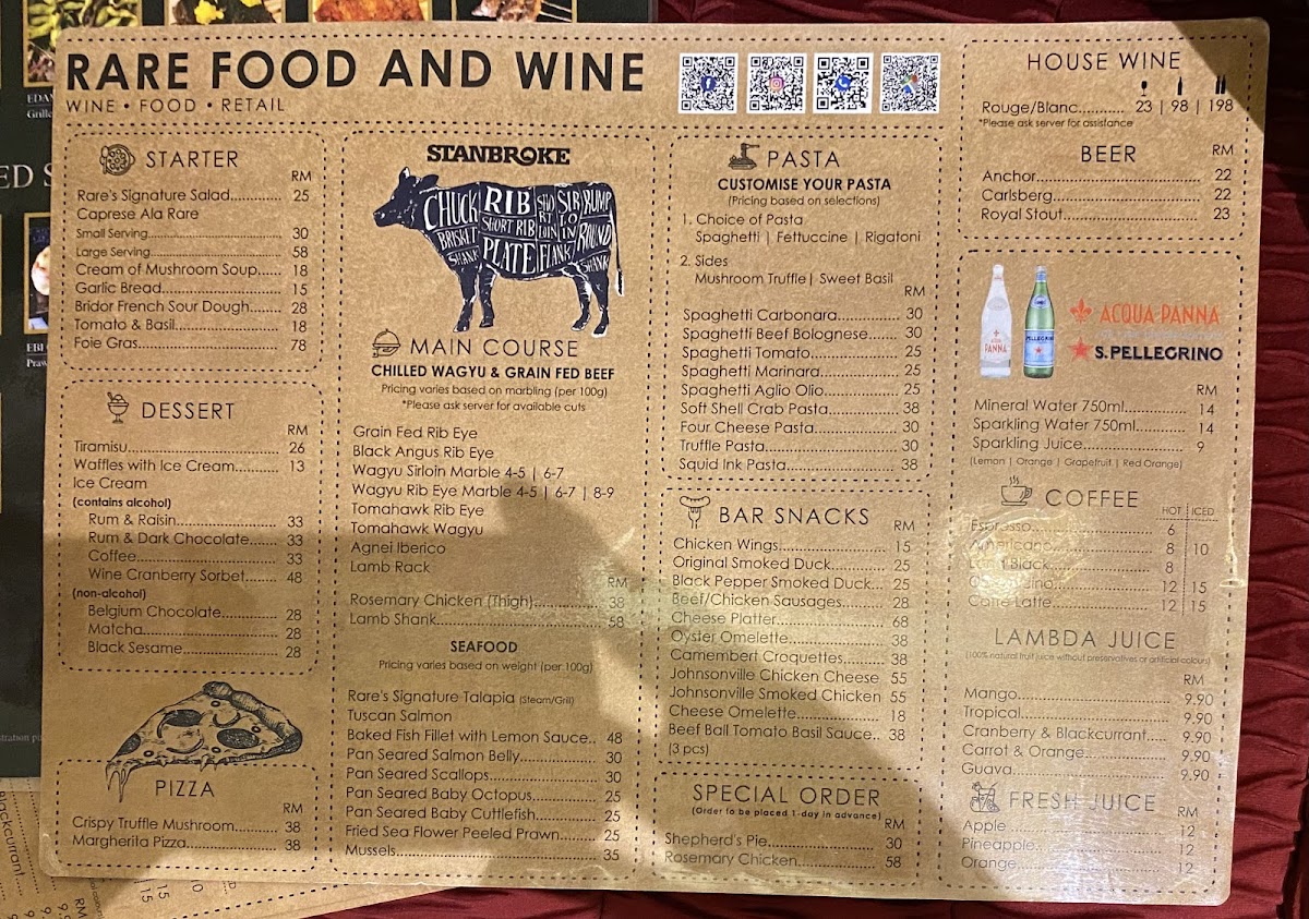 Rare Food & Wine Photo Menu 1