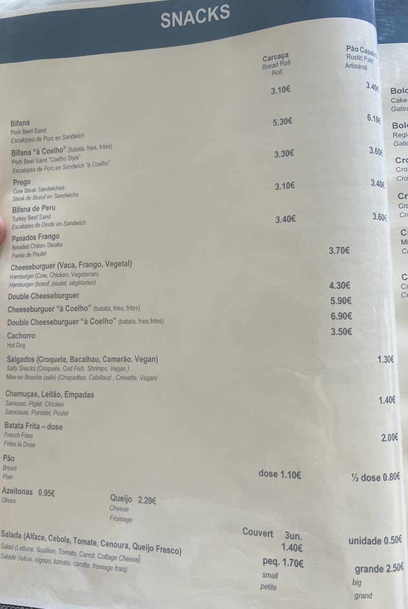 Pastelaria Menu Delicious Menu at Pastelaria Coelho | Fresh Seafood & Traditional Dishes