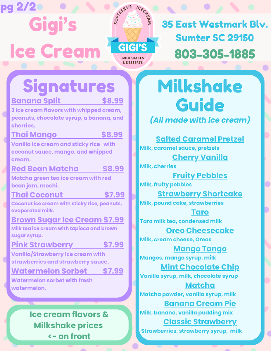 Gigi's Desserts and Soft Serve Ice Cream Photo Menu 1