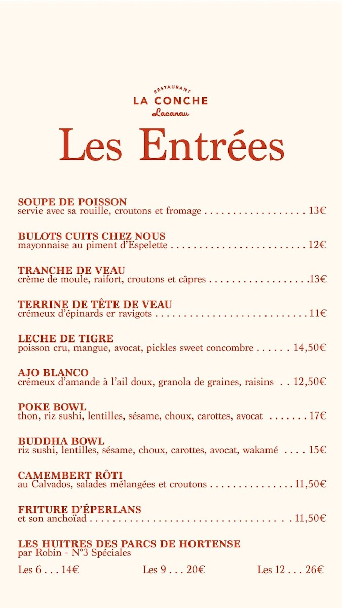 Restaurant La Conche Lacanau Photo Menu 1