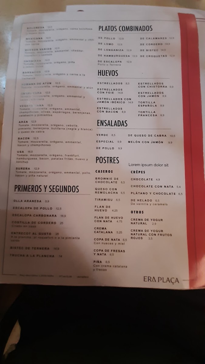 Restaurant Era Plaça Photo Menu 4