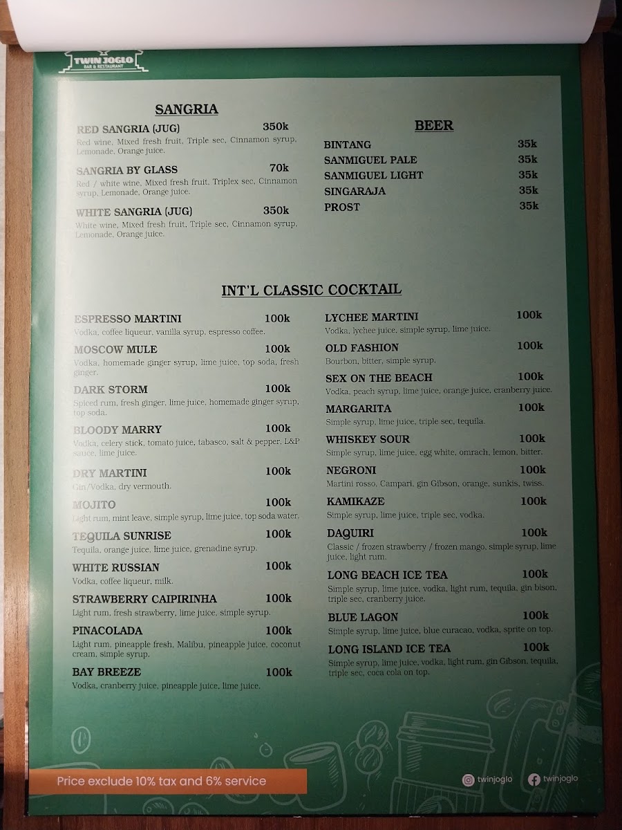 Twin Joglo Ubud - Bar & Restaurant Photo Menu 5