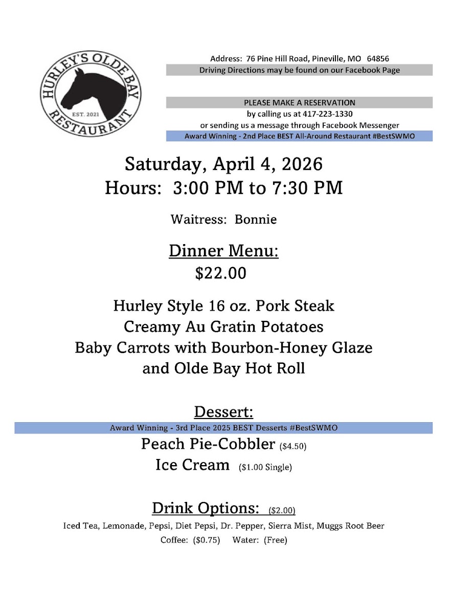 Hurley's Olde Bay Restaurant Photo Menu 1