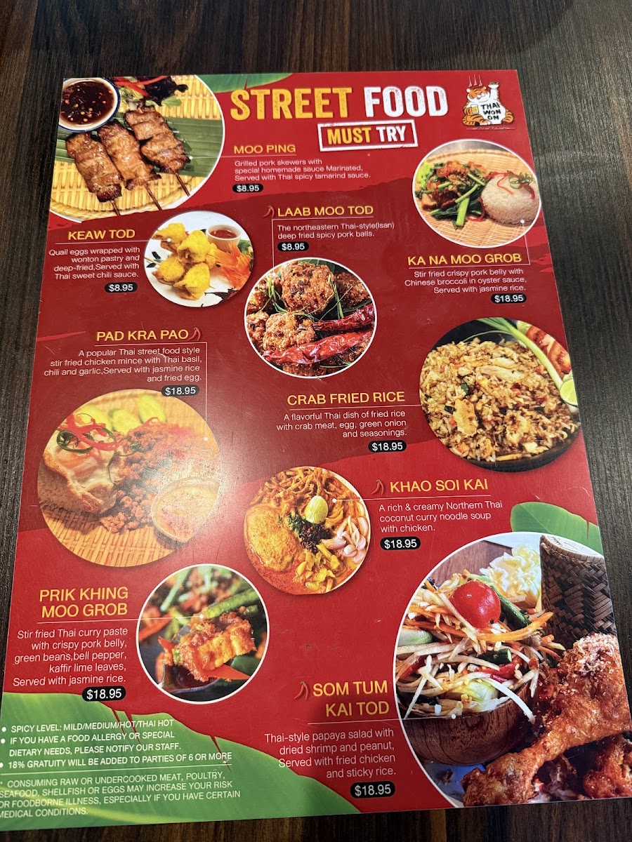 Thai Won On Photo Menu 5