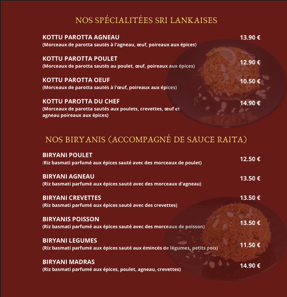 Madras Fast Food Photo Menu 1