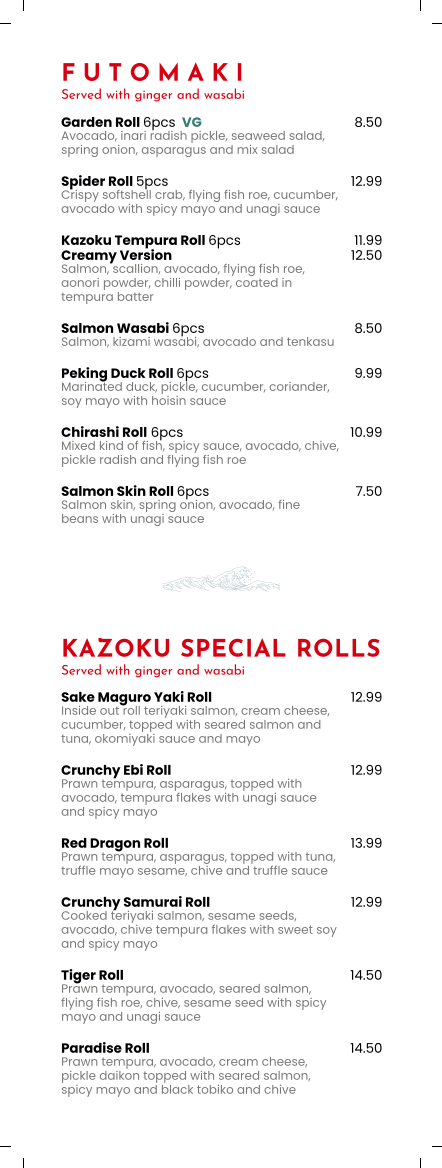 Kazoku Pan Asian Bournemouth Photo Menu 5