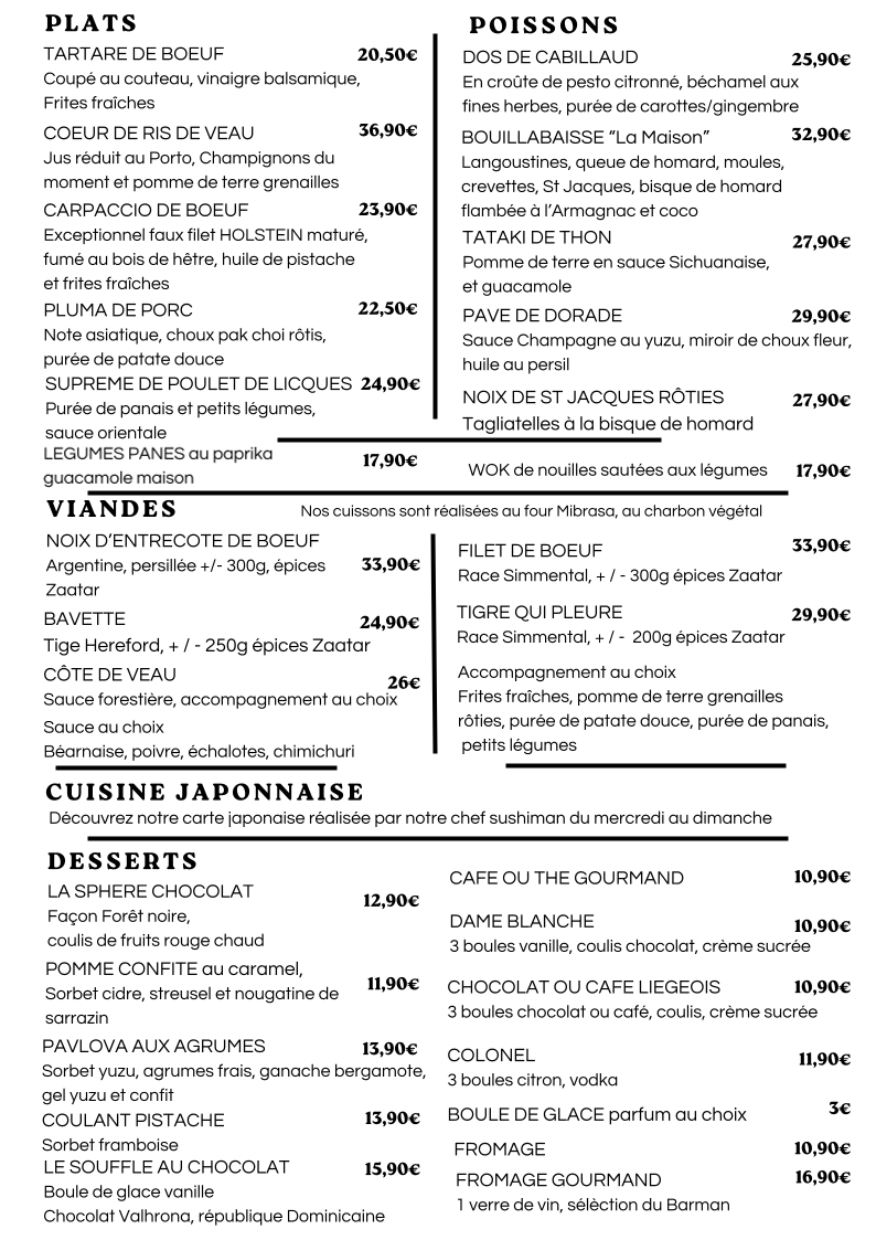 Restaurant La Maison S&L - Saint Quentin Photo Menu 1