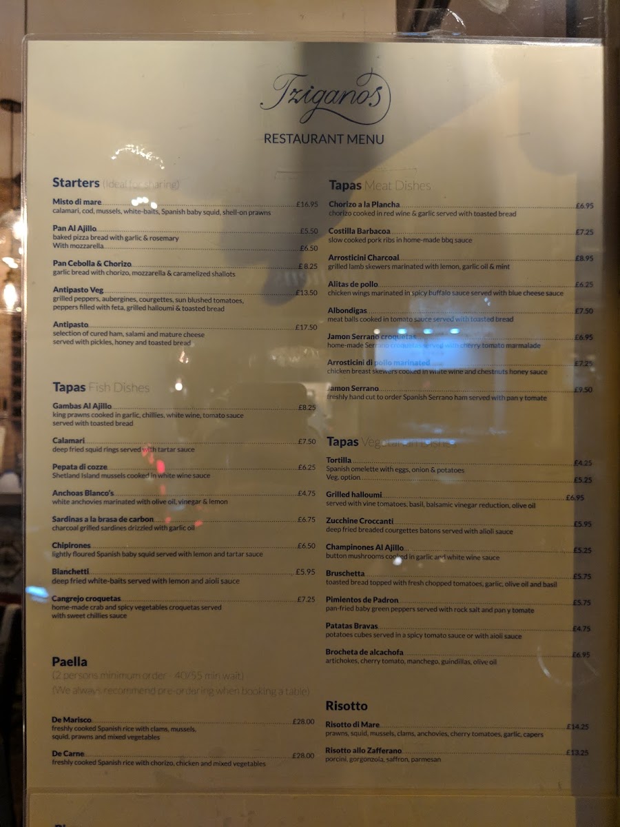 Tziganos - Italian & Spanish Restaurant Photo Menu 2