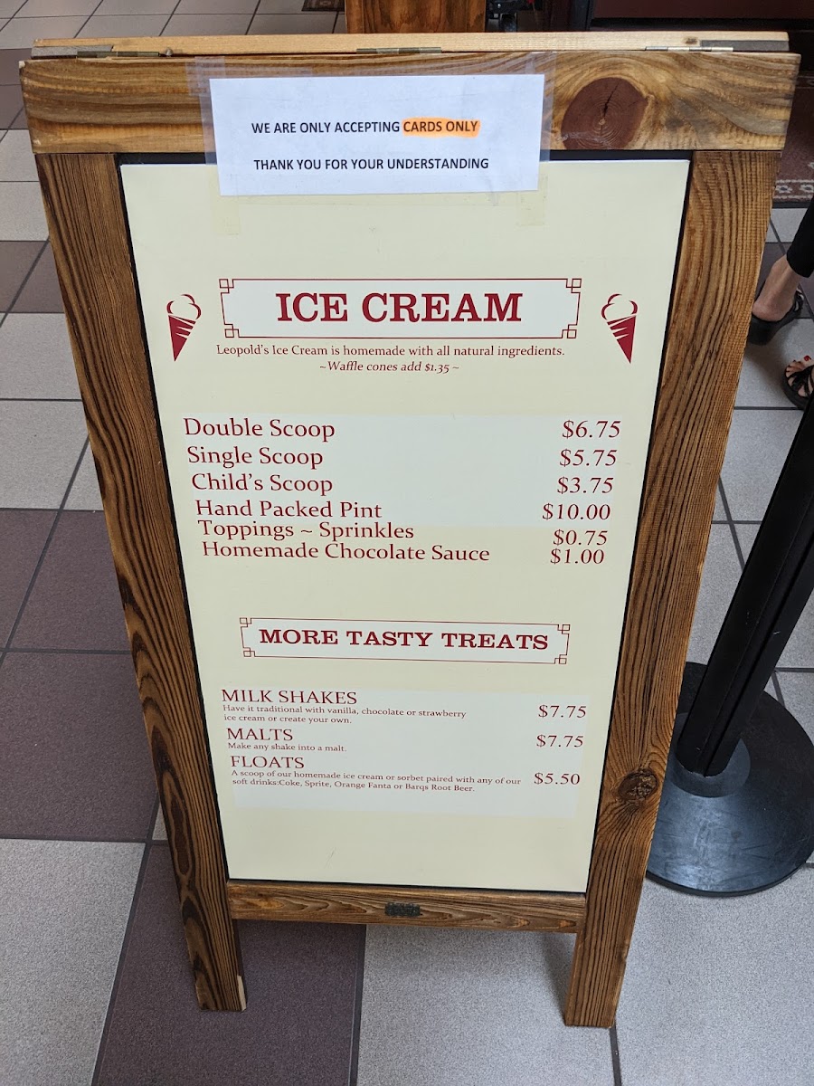 Leopold's Ice Cream Photo Menu 1