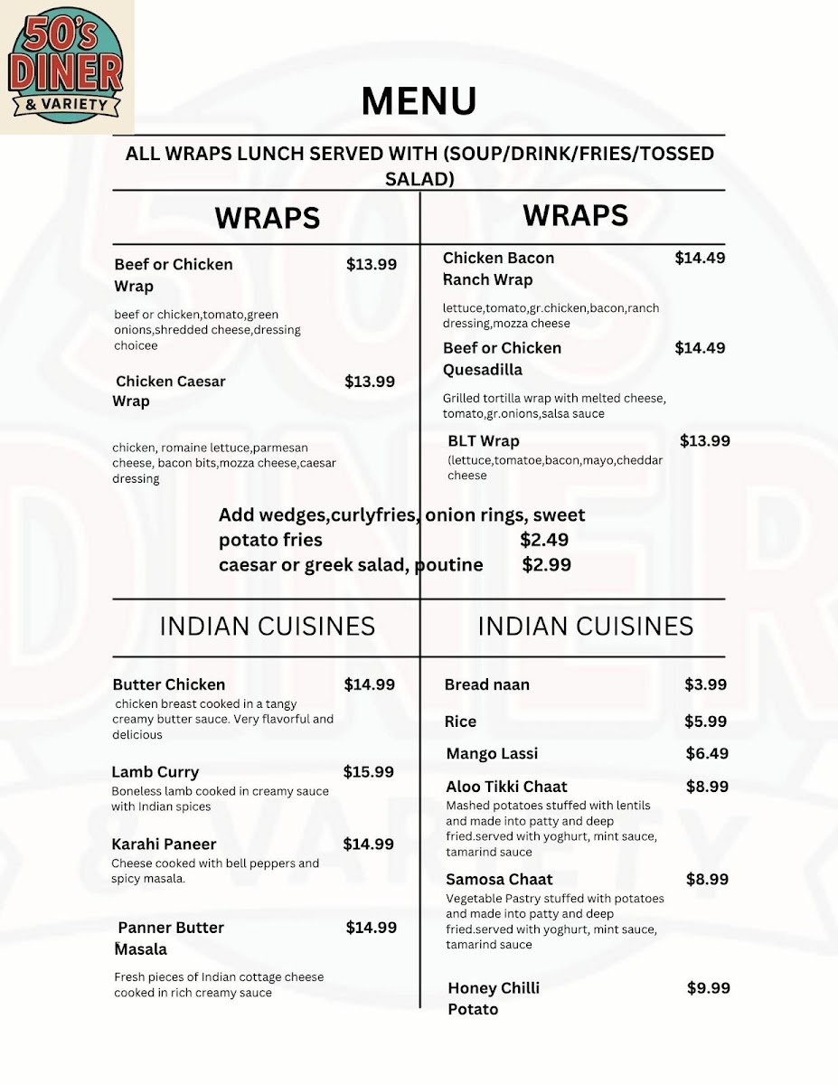 50’s Diner & Variety Photo Menu 1