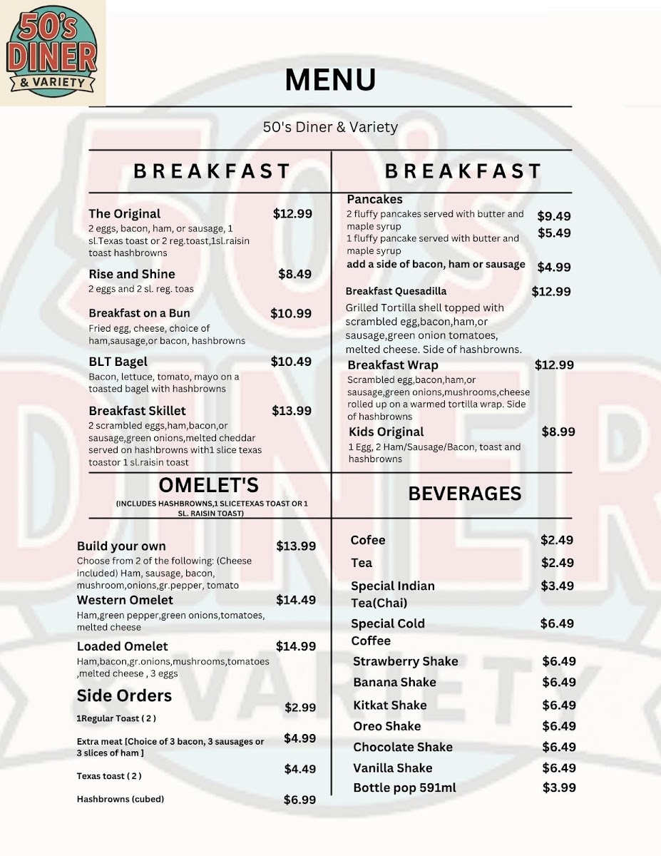 50’s Diner & Variety Photo Menu 4