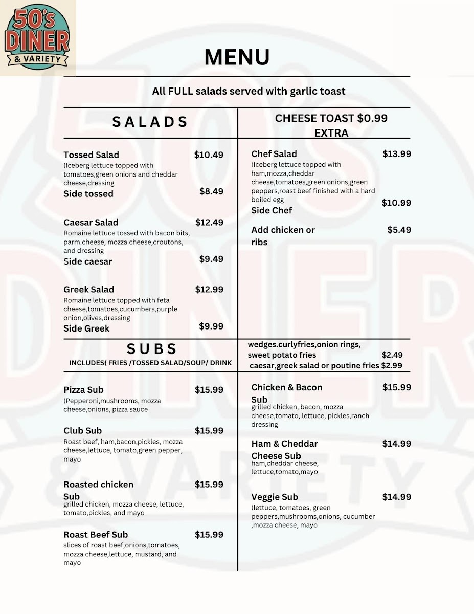 50’s Diner & Variety Photo Menu 5