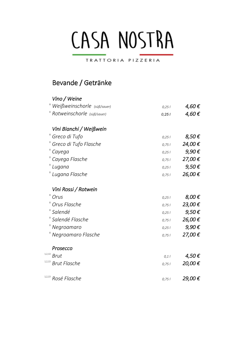 Trattoria Pizzeria Casa Nostra Photo Menu 1