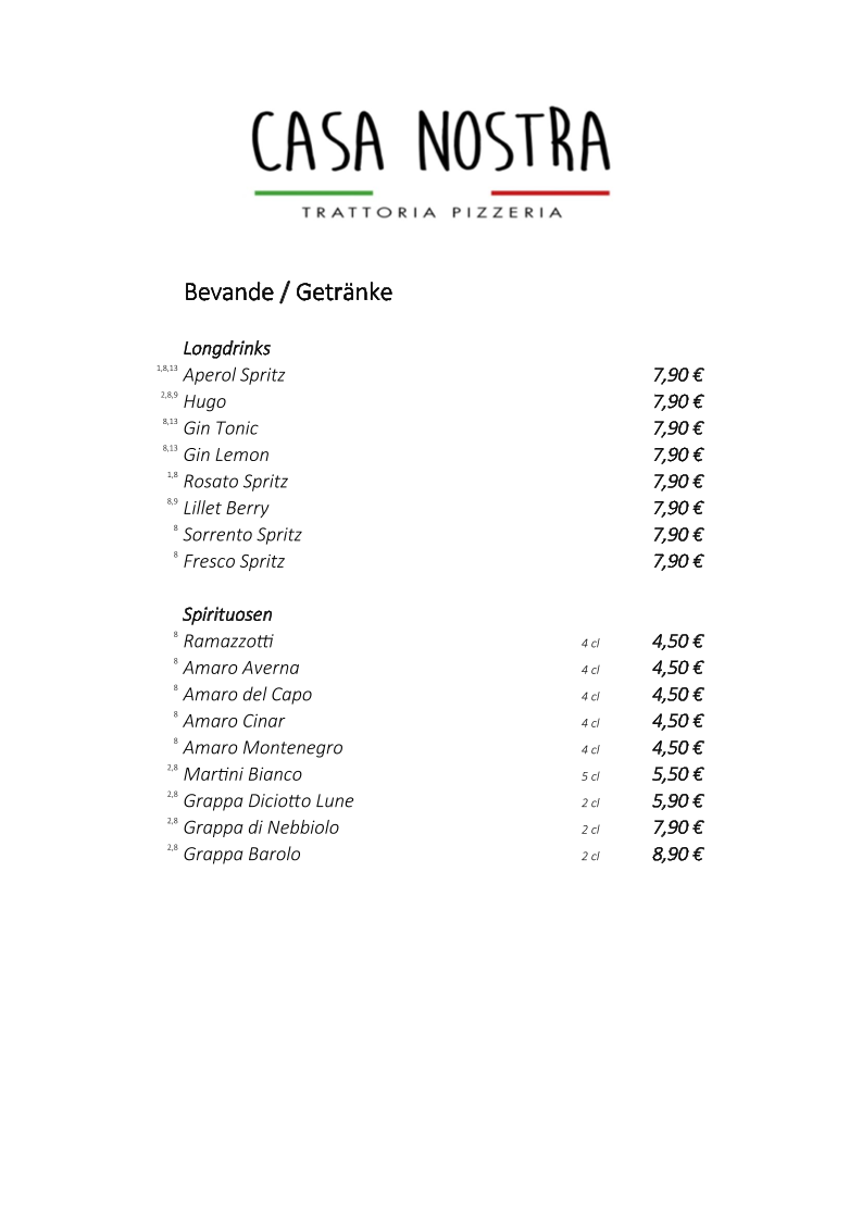 Trattoria Pizzeria Casa Nostra Photo Menu 2