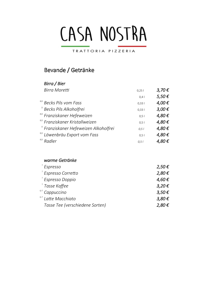 Trattoria Pizzeria Casa Nostra Photo Menu 3