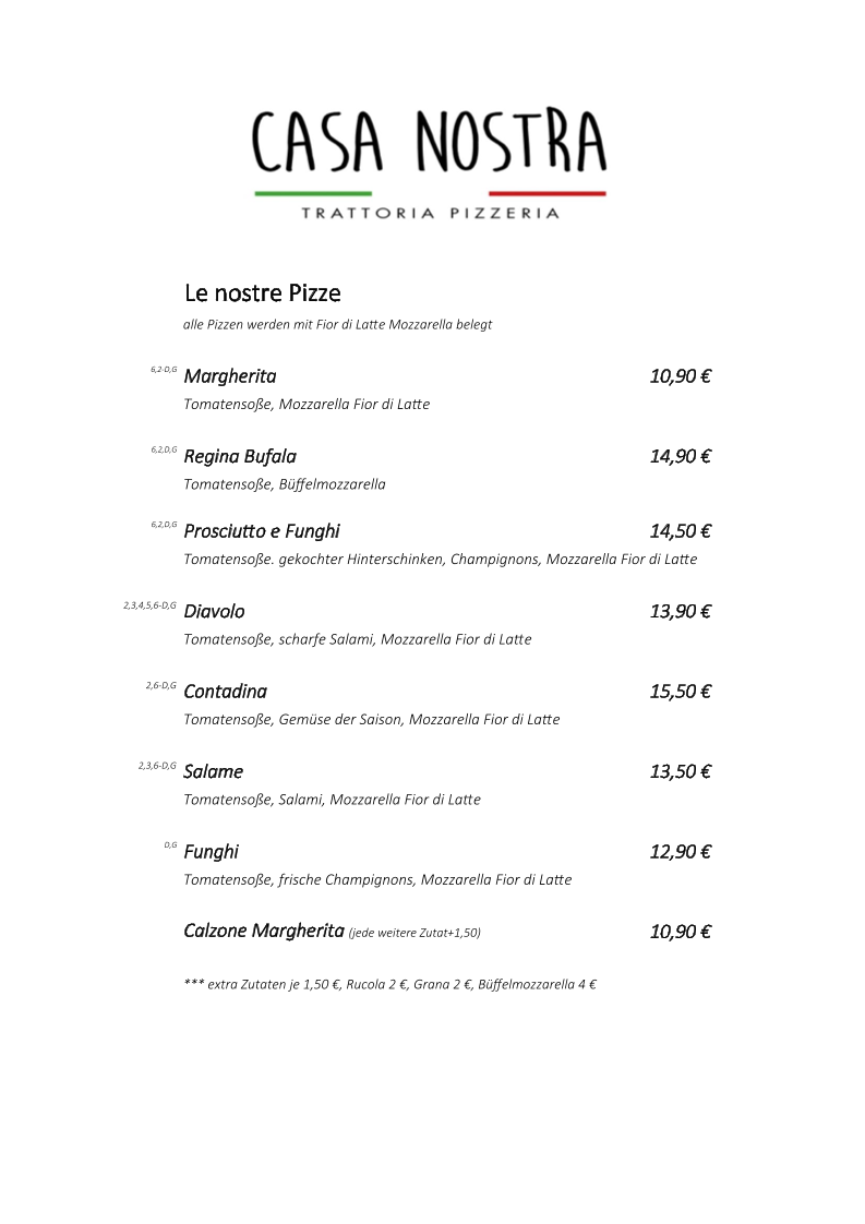 Trattoria Pizzeria Casa Nostra Photo Menu 5