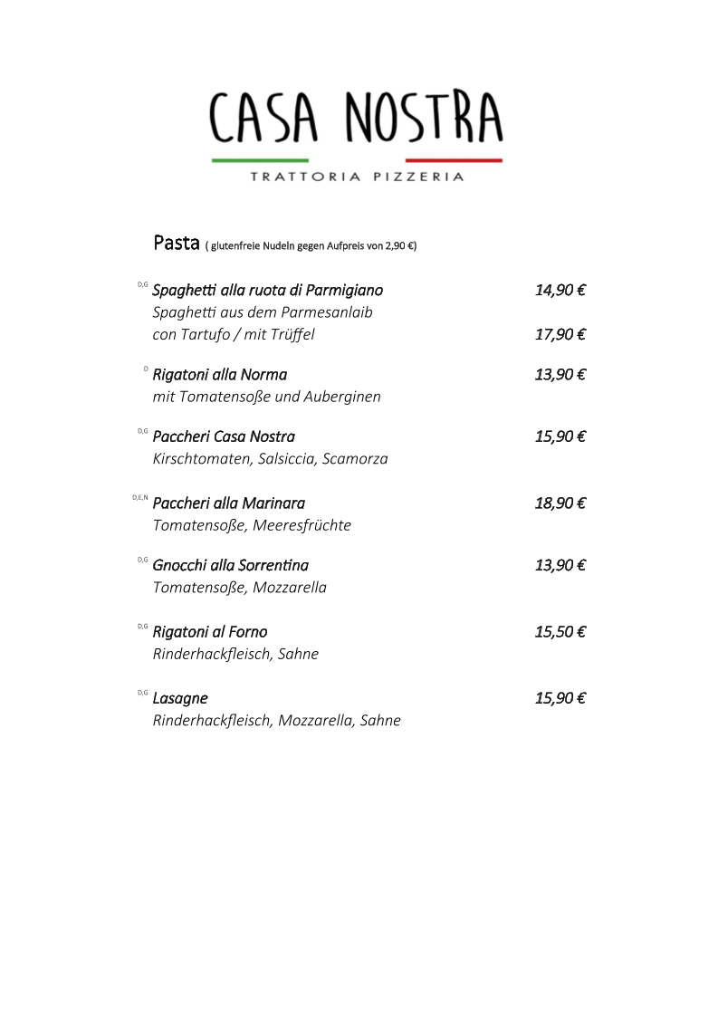 Trattoria Pizzeria Casa Nostra Photo Menu 7