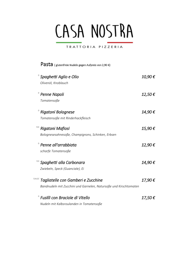 Trattoria Pizzeria Casa Nostra Photo Menu 8