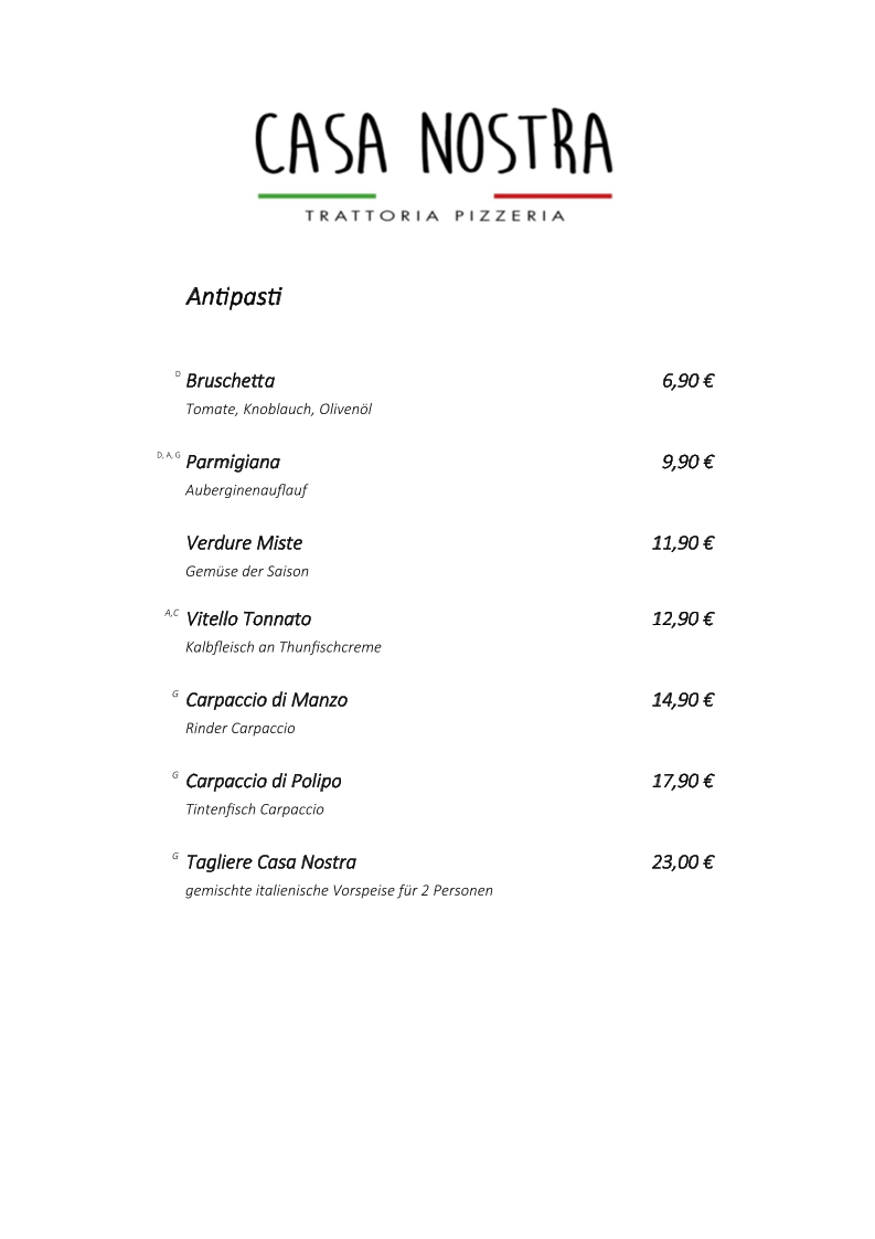 Trattoria Pizzeria Casa Nostra Photo Menu 9